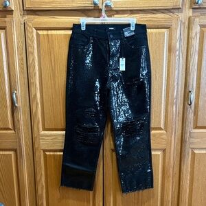 Express Black Sequin High Rise Ankle Jeans